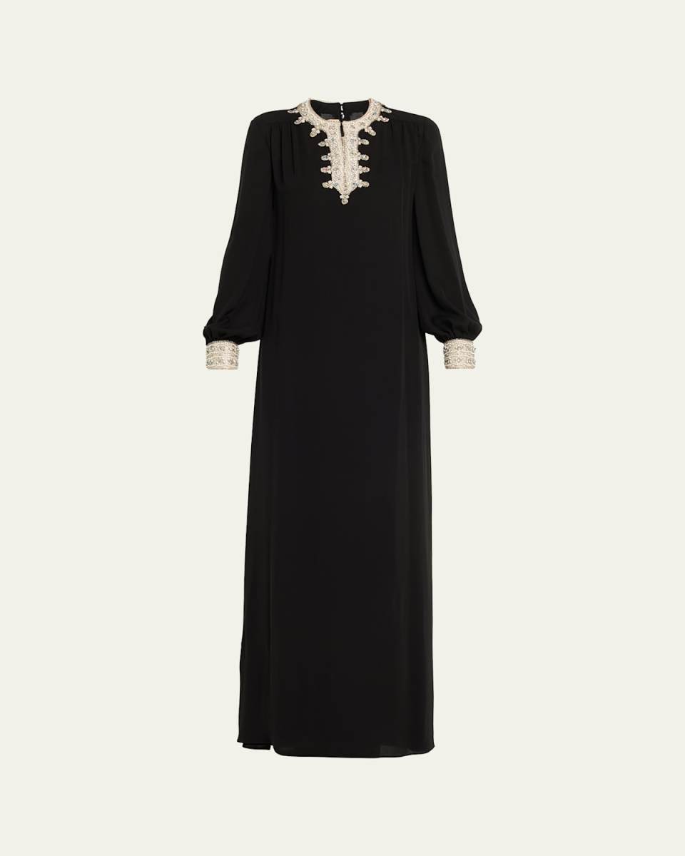 Crystal Silk Georgette Long-Sleeve Gown